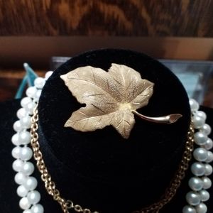 Large Vintage Maple Leaf Brooch Gold on Silver